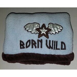 Tiddliwinks BORN WILD Blue Brown Baby Fleece Security Blanket Lovey Star Wings